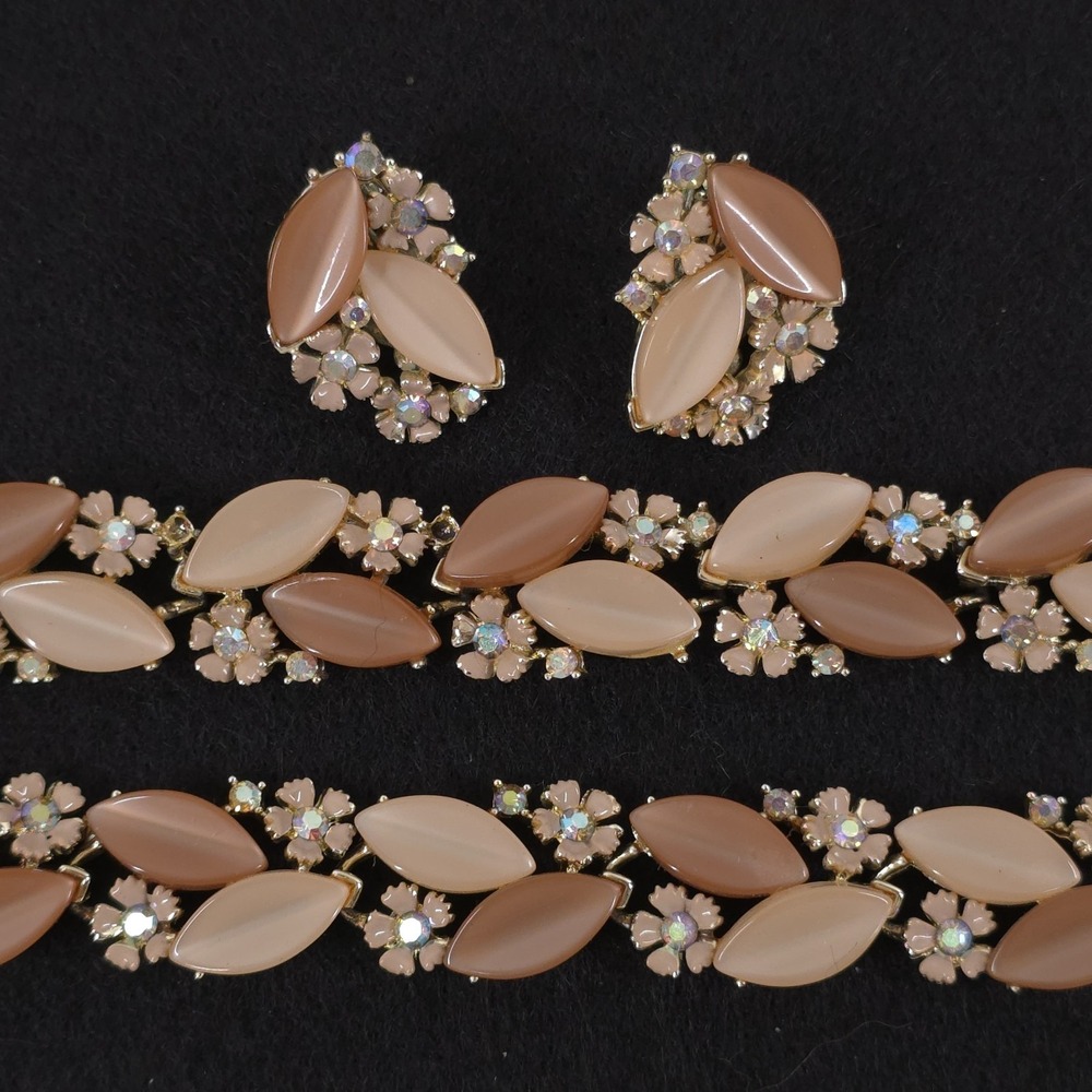 Vintage Lisner Pink Mocha Thermoset AB Rhinestone Demi Parure Set
